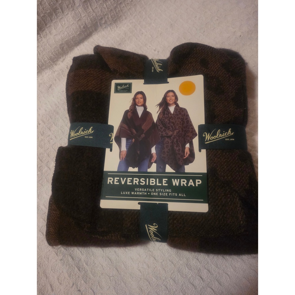 Woolrich Reversible Wrap Brown Plaid Leopard Print Green Label OS WR010725 NEW
